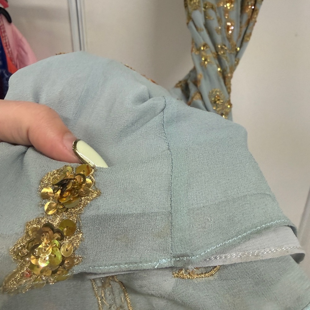 Vintage Mandalay Blue and Gold Sequins Gown- size 4 - Picture 6 of 10